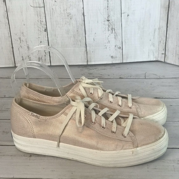 Keds Triple Kick Metallic Linen Rose Gold Sneaker - Picture 1 of 14